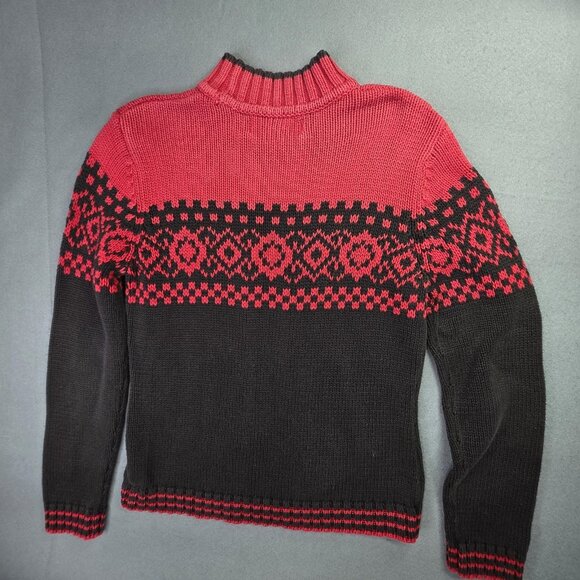 Jones Wear Sport Sweater Womens M Red Black Fair Isle Mock Neck Cotton Vintage - Picture 5 of 9